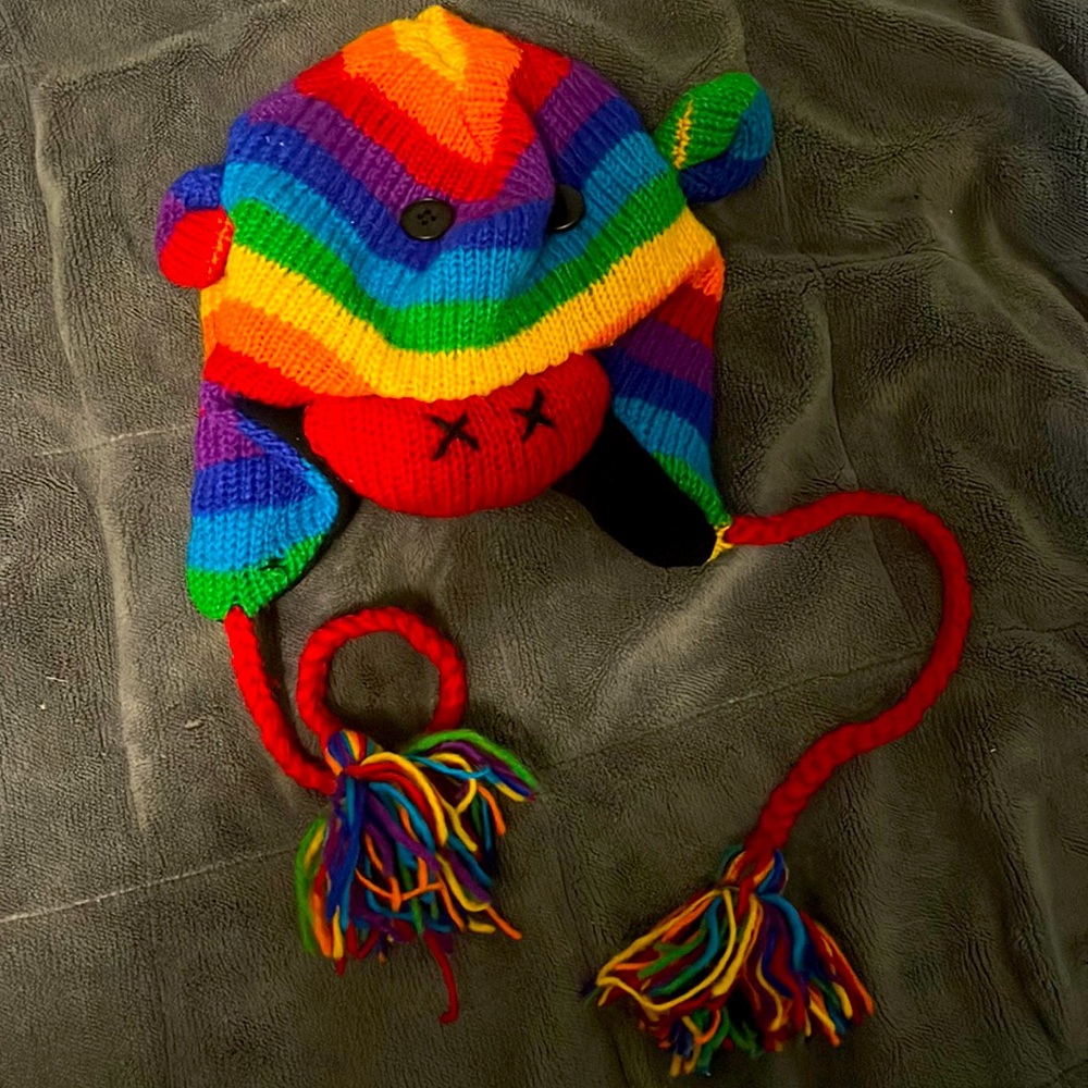 Rainbow Sock Monkey Knit Hat with Ears 🌈